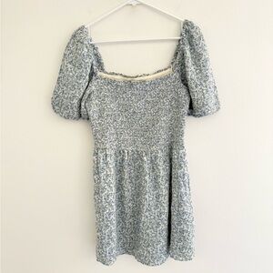 Abercrombie Blue Floral Puff Sleeve Smocked Mini Dress Large